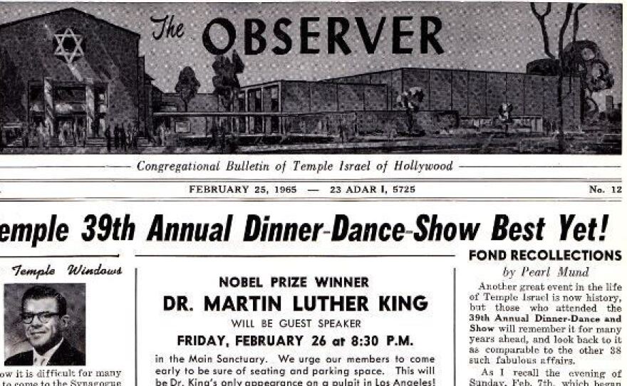 The Temple Israel of Hollywood bulletin from February 1965 announcing Martin Luther King's visit.