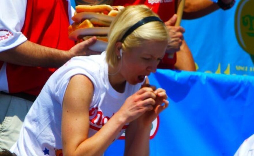 Meredith Boxberger at the 2014 Nathan's Hot Dog Eating Contest on Coney Island.