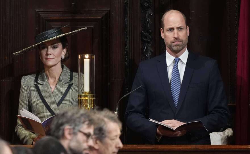 The Prince and Princess of Wales look on during the Enthronement Ceremony installing Sarah Mullally as the 106th Archbishop of Canterbury, at Canterbury Cathedral in England on Wednesday March 25, 2026.