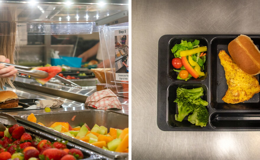 Students at Preston Elementary select their lunches, including a catfish cake sandwich. On a recent visit, the school also offered fillets.