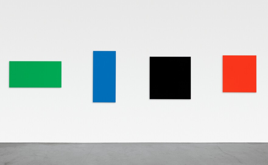In this 2007 Ellsworth Kelly piece, four separate oil-painted canvases combine to form a single work, Green Blue Black Red.