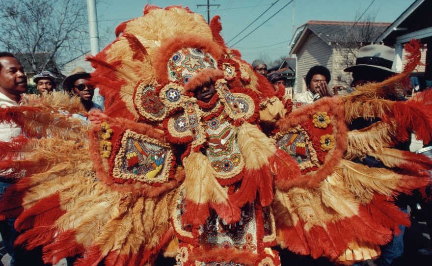 Barker took inspiration from the Mardi Gras Indian's chanting tradition. "The words go round and around, and they build up," he wrote.