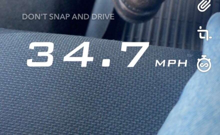 An iPhone screengrab of Snapchat's speed filter, which allows users to record and share how fast they are moving. Snap told NPR that it is eliminating the tool.