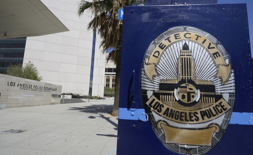 The Los Angeles Police Department headquarters building is seen downtown Los Angeles in July 2022. Police say they arrested a suspect in the separate shootings of two Jewish men as they left morning prayer services.