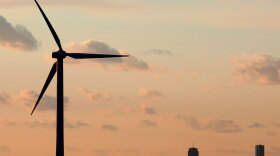 A wind turbine, generating power near Boston in 2006.
