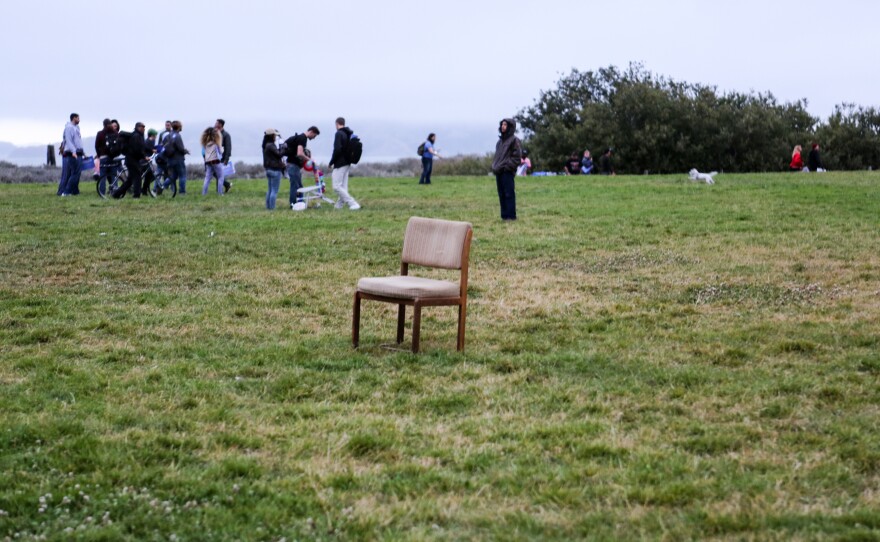 An empty chair left behind after Sanders' final rally in San Francisco.