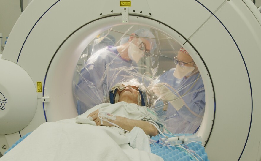 Neurosurgeon Dr. Brian Kopell operates on Juan Solano, assisted by Neurosurgery Resident Dr. Trevor Hardigan at Mount Sinai in New York, NY.