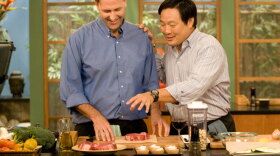 Chef Ming Tsai (right) zeroes in salting with the ultimate scrutinizer of cooking techniques, author and chef Michael Ruhlman (left).