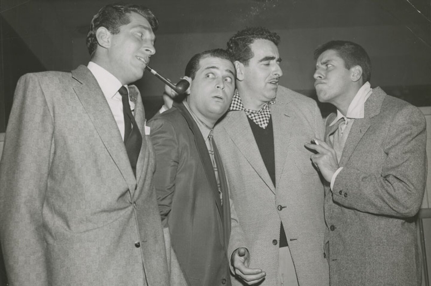 (l to r) Dean Martin, Norman Lear, writer Ed Simmons and Jerry Lewis all worked together on THE COLGATE COMEDY HOUR.