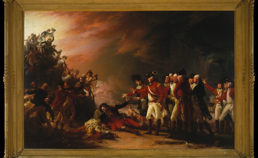 The painting in question: The Sortie Made by the Garrison of Gibraltar, by John Trumbull. The real thing, produced in 1789, now hangs in New York's Metropolitan Museum of Art. It depicts a moment of battlefield camaraderie during the siege seven years earlier.