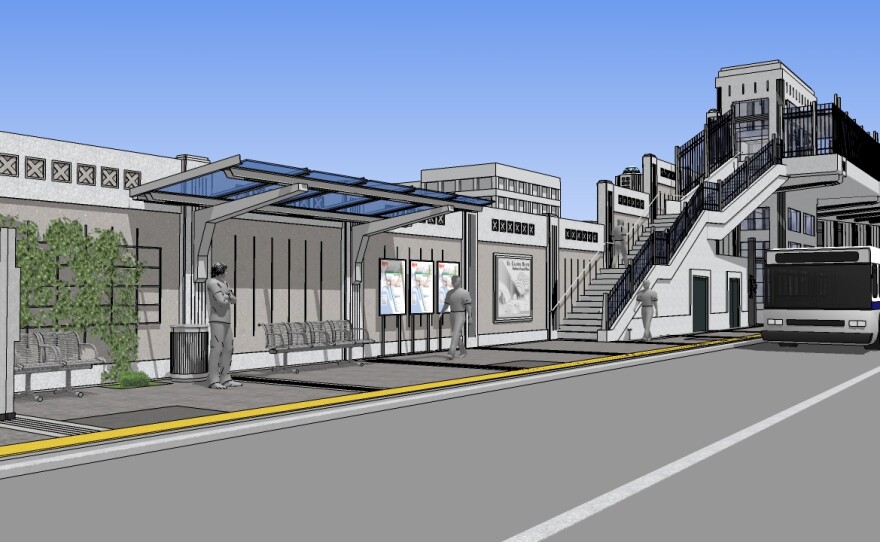 Pictured is a rendering of the Centerline project where passengers will be able to use an elevator down to special boarding areas at the freeway level.