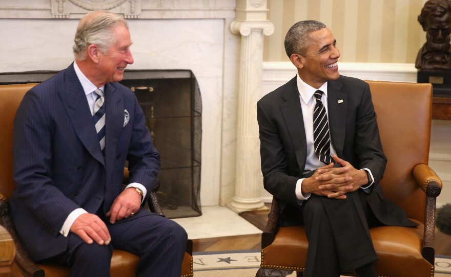 Prince Charles, Prince of Wales smiles with President Obama at the White House Thursday.