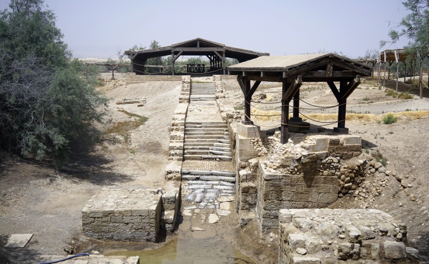 Part of Elijah's Hill on the grounds of Jordan's baptism site, where tradition says the Prophet Elijah ascended to heaven in a chariot of fire. The site includes early churches built by pilgrims to commemorate where Jesus was baptized.