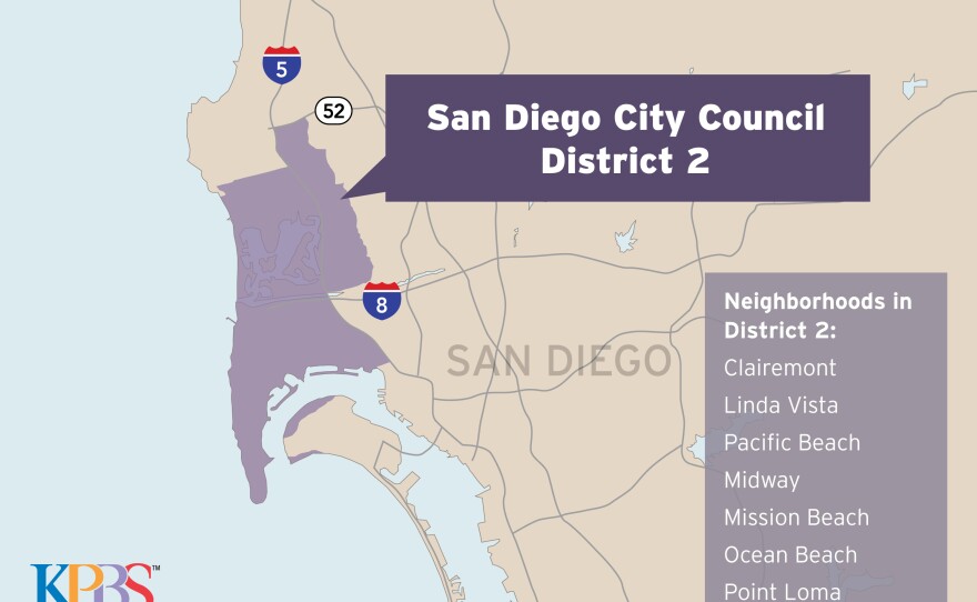 A map shows San Diego City Council District 2, May 2018.