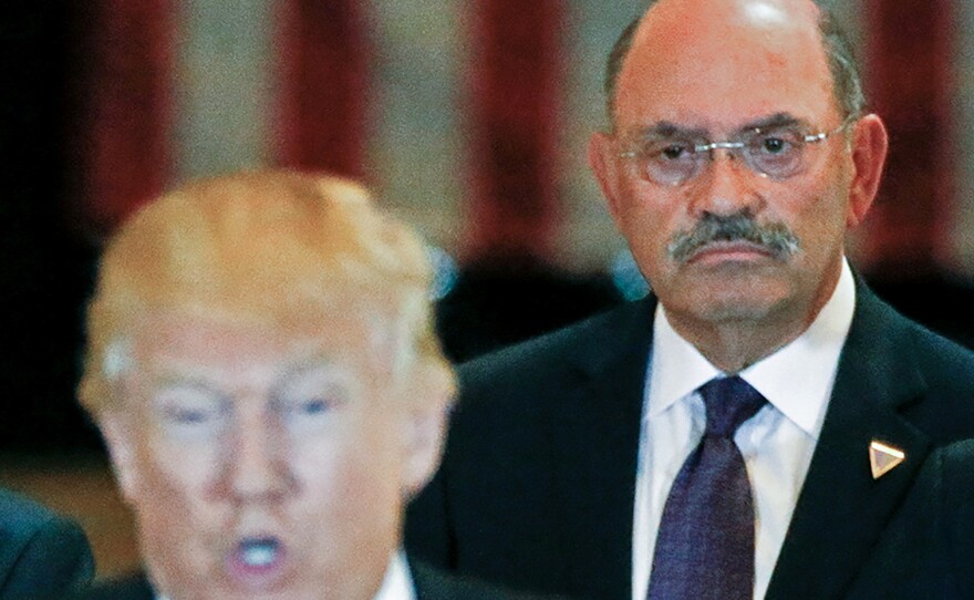 Allen Weisselberg, the Trump Organization's longtime chief financial officer, looks on as then-U.S. Republican presidential candidate Donald Trump speaks during a 2016 news conference at Trump Tower in New York City.