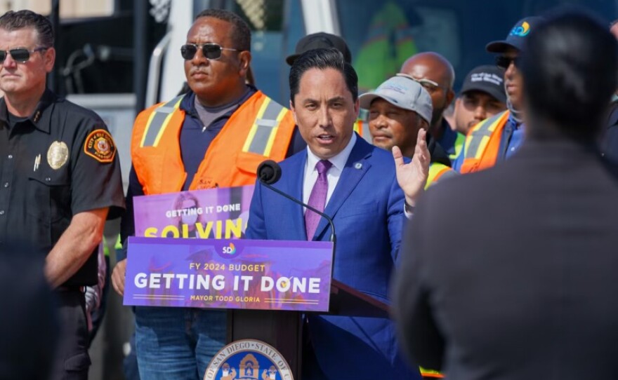 San Diego Mayor Todd Gloria at a press conference in 2023.