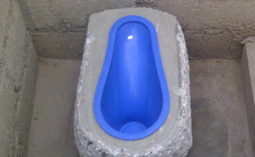 A newly installed toilet in Haiti.