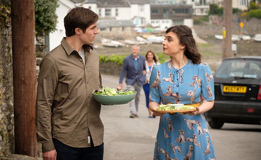 Phil Dunster as Jamie Cole and Gwyneth Keyworth as Becka Cole in THE TROUBLE WITH MAGGIE COLE.