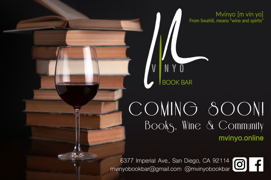 An ad for Marilyn Harvey's new Mvinyo Book Bar that is scheduled to open late this year or early next in Encanto.