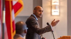 Rep. Shomari Figures speaks at an event hosted by the Montgomery Regional Chamber of Commerce on July 29 in Montgomery, Ala.
