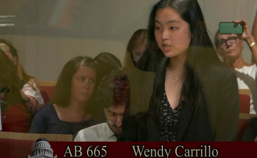 Esther Lau testifies on June 20 before the California Senate Judiciary Committee in support of Assemblywoman Wendy Carrillo's bill allowing teens with Medi-Cal coverage to seek therapy without parental approval.