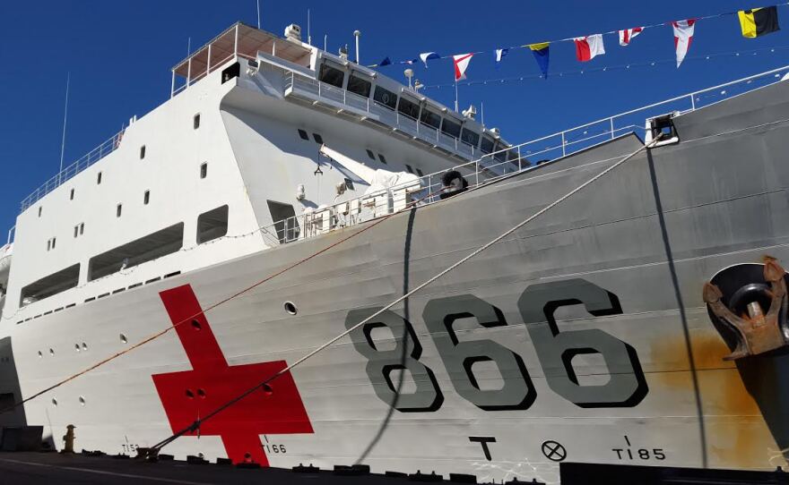 The side of the Peace Ark as it's docked at Broadway Pier in downtown San Diego, Nov. 6, 2015.