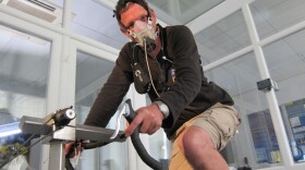 Dr. Michael Mosley pushing his exercise capacity to the extreme in an altitude chamber at the University of Brighton. The aim is to induce a central nervous system response that has evolved in humans. It causes our exercising muscle to feel more fatigued than it actually is.