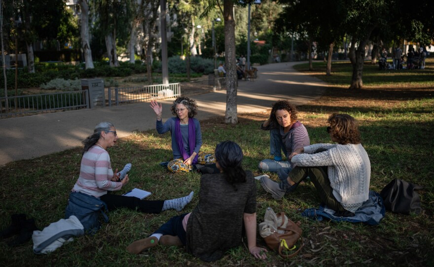 The Mothers' Cry, a group of mothers of Israeli soldiers and other concerned Israelis seeking an end to the Gaza war, holds its first meeting in Tel Aviv, Israel, on Dec. 29, 2023.