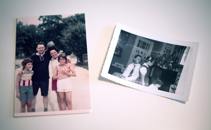 Photographs of Karen's father, Joseph, with her mother and sisters. He was killed in 1969.