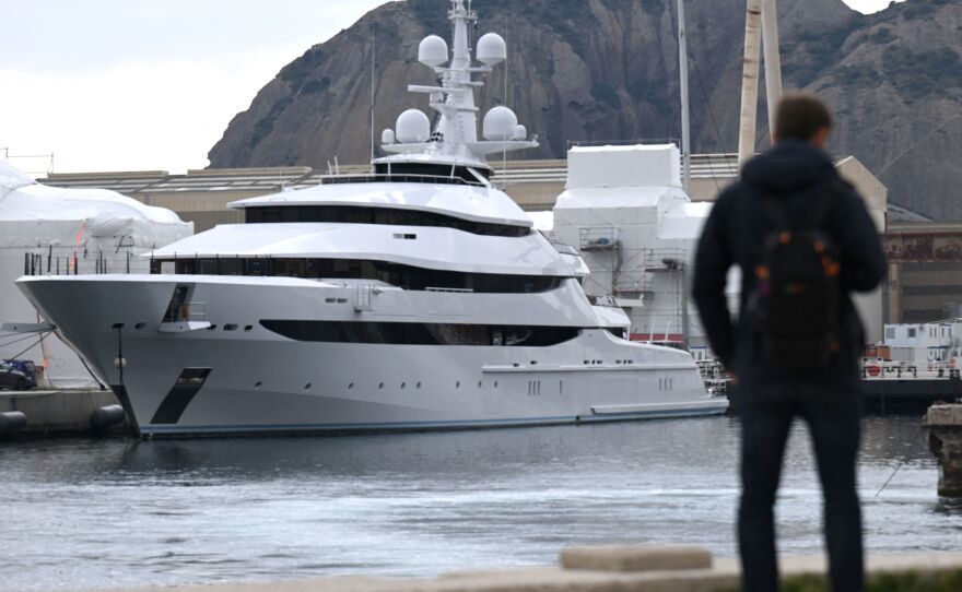 Amore Vero, the yacht owned by a company linked to Igor Sechin, is pictured in the shipyard of La Ciotat in southern France earlier this month.