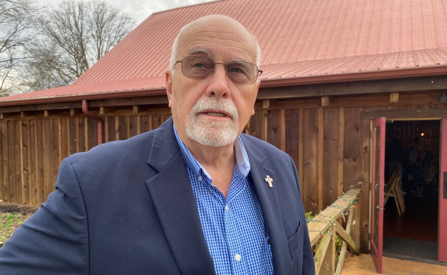 Jim Willis, a retired army colonel and software salesman, outside the Sunday service at the Patriot Church.