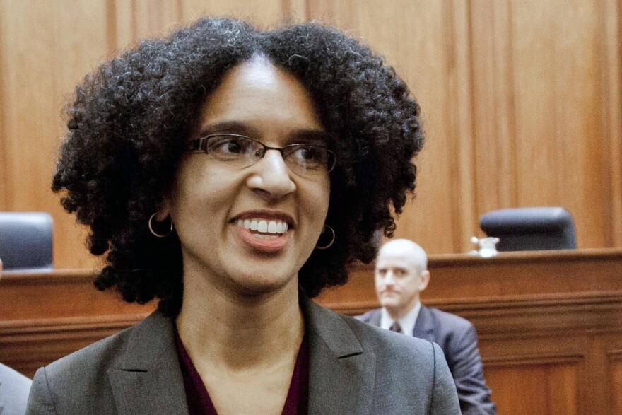 Deputy assistant U.S. attorney general Lenodra Kruger, stands during her confirmation hearing to the California Supreme Court in San Francisco on Dec. 22, 2014.