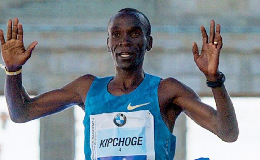 Despite the insoles sliding out of his shoes during the race, Eliud Kipchoge won the Berlin marathon in 2 hours, 4 minutes.
