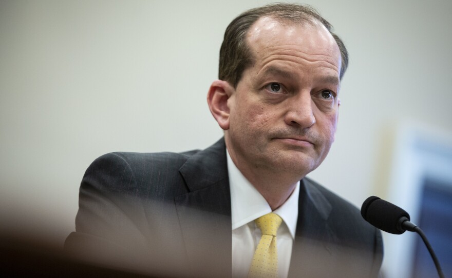 Labor Secretary Alexander Acosta testifies during a House Appropriations Committee hearing on April 3.