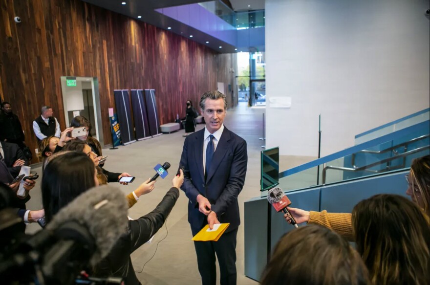 Gov. Gavin Newsom explains why he withheld, then released, $1 billion for local governments to reduce California homelessness. The two sides met in Sacramento on Nov. 18, 2022.