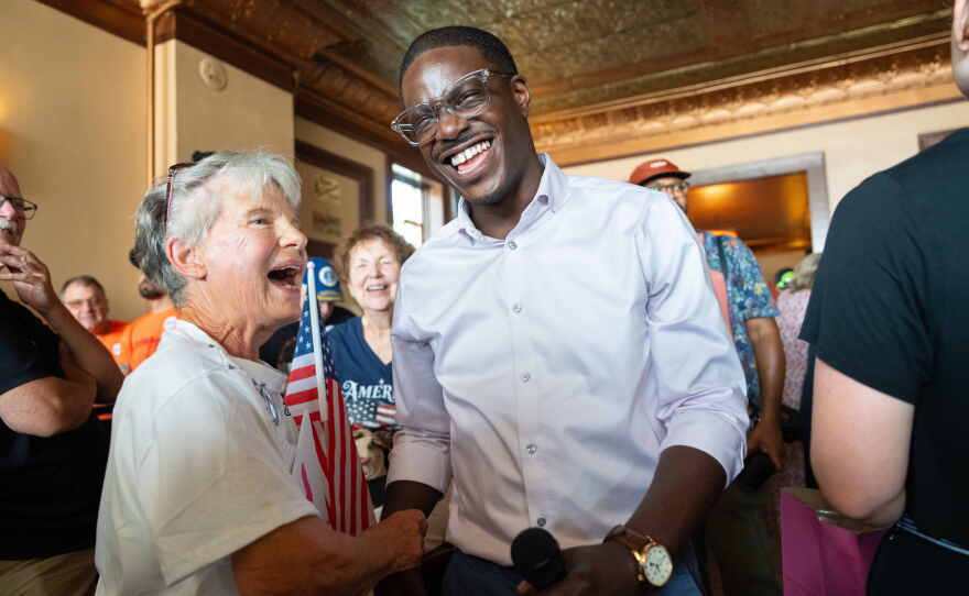 David Crowley, Democratic candidate for Wisconsin governor, is seen during a campaign stop on Aug. 7 in Sheboygan, Wis.