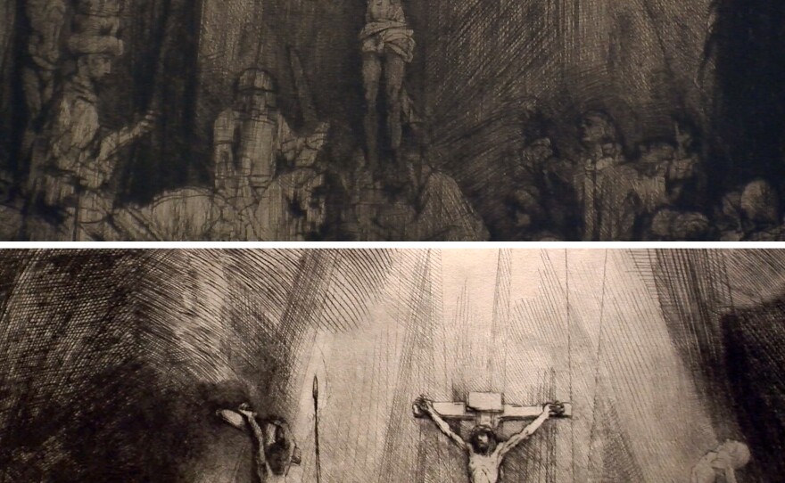 Another example of the different impression of the same print plate on display at USD's "Rembrandt: A Decade in Brilliance."