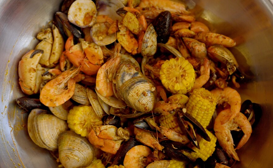Amazingly large seafood bowl at TJ shrimp in Playas de Tijuana.