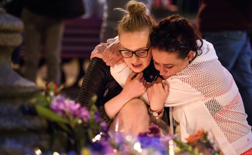 A scene from a vigil outside the Town Hall in Manchester, England, on May 23.