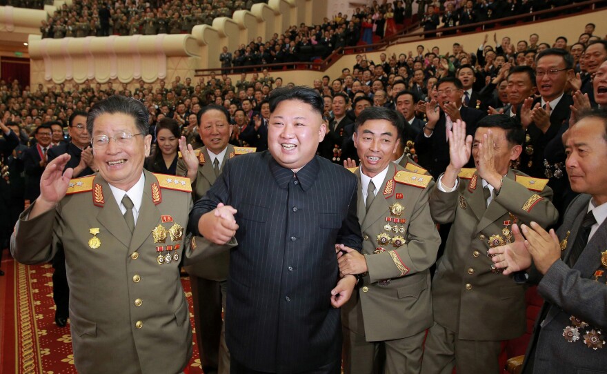 North Korean leader Kim Jong Un at a celebration for scientists and engineers who contributed to the nation's latest nuclear test.