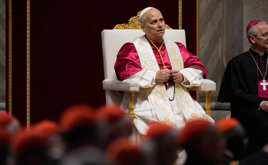 Pope Leo XIV leads a vigil for peace inside St. Peter's Basilica at the Vatican, Saturday, April 11, 2026.