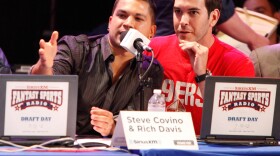 Steve Covino and Rich Davis attend Sirius XM's Annual Celebrity Fantasy Football Draft in New York in 2012.
