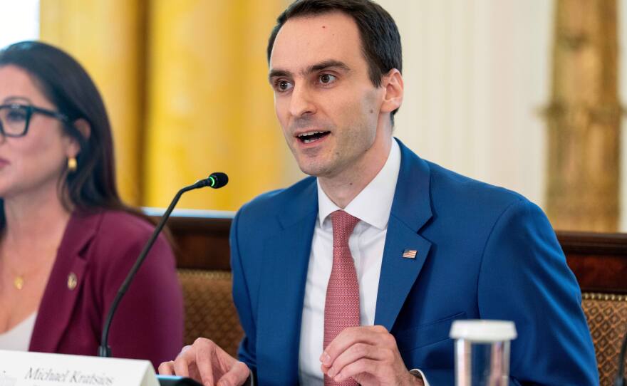 FILE - White House director of Science and Technology Policy Michael Kratsios speaks during a meeting of the White House Task Force on Artificial Intelligence Education in the East Room of the White House, Sept. 4, 2025, in Washington.