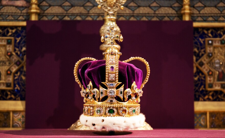 St. Edward's Crown is just one of the crowns King Charles III will wear during his coronation. It's pictured here at Westminster Abbey in London on June 4, 2013, during a service to celebrate the 60th anniversary of the coronation of Queen Elizabeth II.