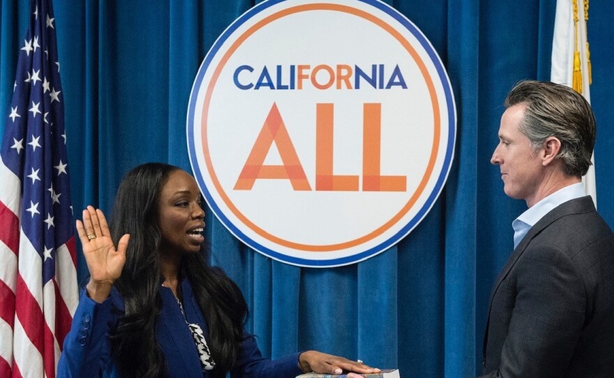 CA.'s first Surgeon General, Dr. Nadine Burke Harris, is sworn in by Gov. Gavin Newsom in February 2019. A leading voice on health care equity, she's helping shape the state's vaccination makeover following a rocky start.