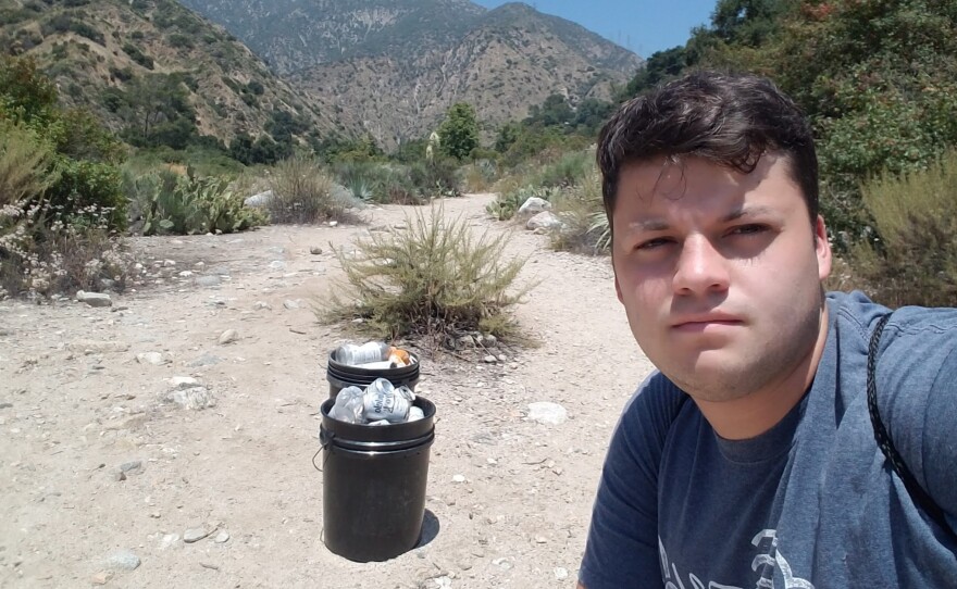 Edgar McGregor, with some of the debris he's collected from Eaton Canyon, part of the Angeles National Forest in Southern California.