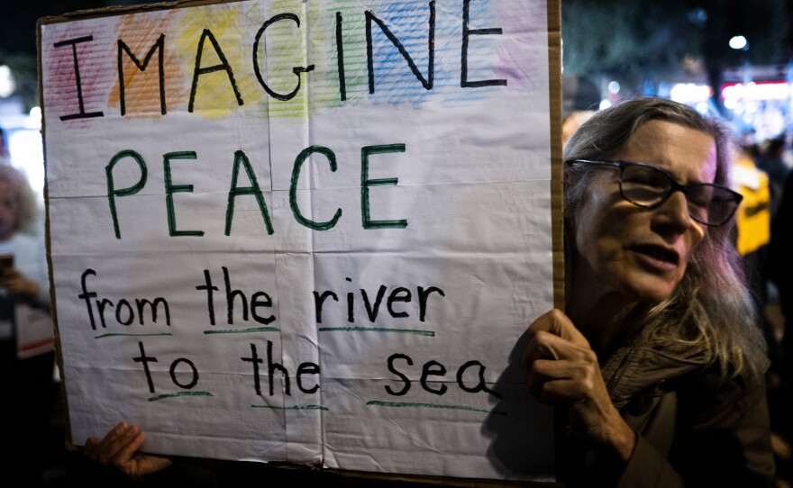 Cindy Cohen, an anti-war activist at the march in Tel Aviv.