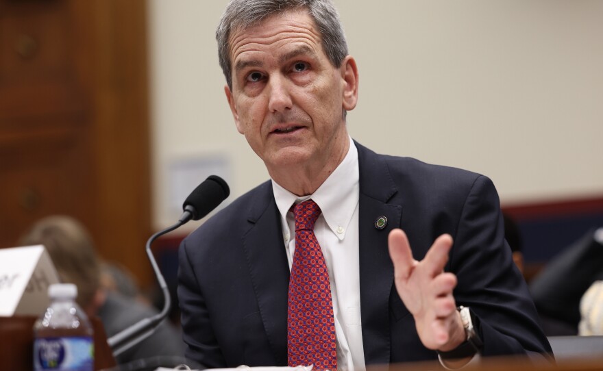 Federal Aviation Administration Administrator Michael Whitaker testifies before the House Transportation and Infrastructure Committee on Tuesday in Washington, D.C.