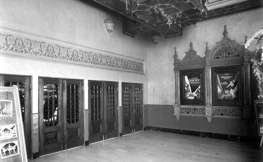 The entrance to the California Theatre in 1929. The movie theater was called "the cathedral of the motion picture."