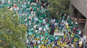 Thousands of homecare workers gathered in Los Angeles on May 26, 2009 to rally against Governor Schwarzenegger's proposed budget cuts.